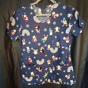 Penguin Print Nursing Scrub shirt - Blue